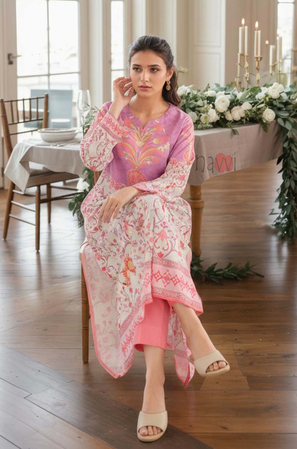 Pink Blossom Heritage Kaftan - Navvi.in