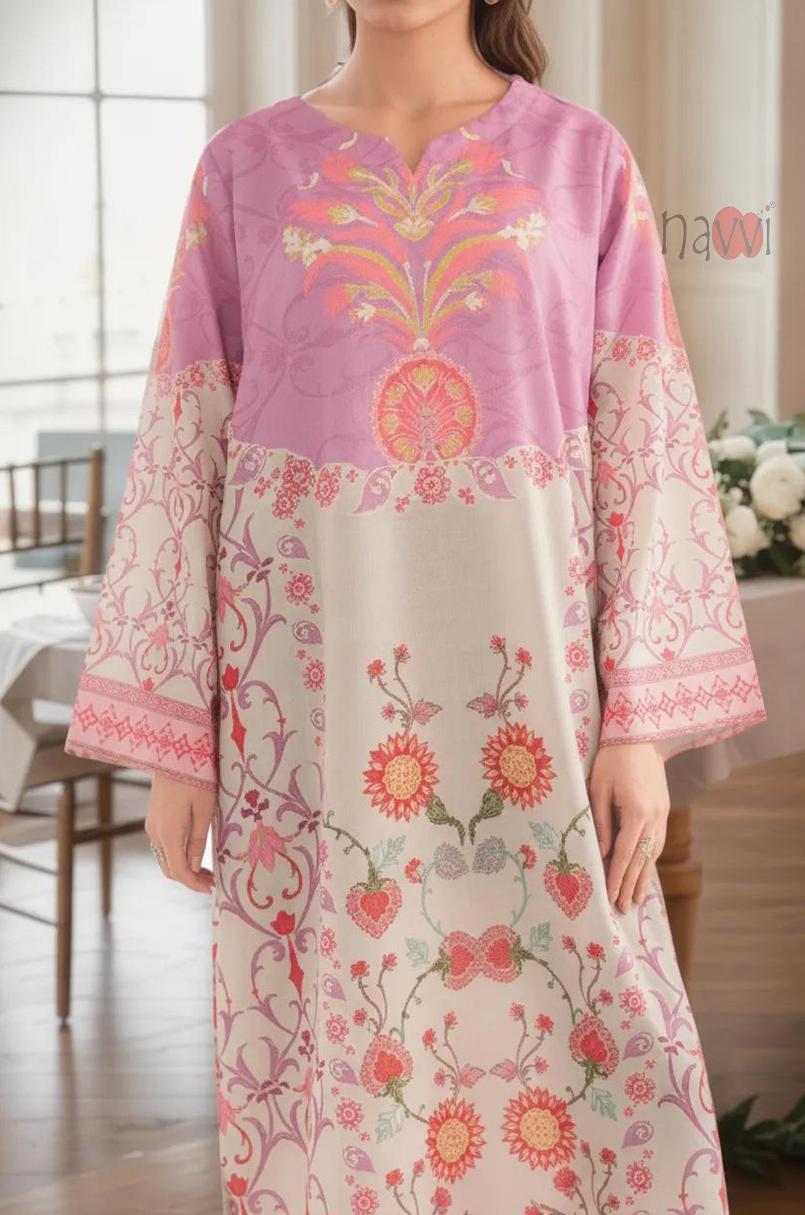 Pink Blossom Heritage Kaftan - Navvi.in