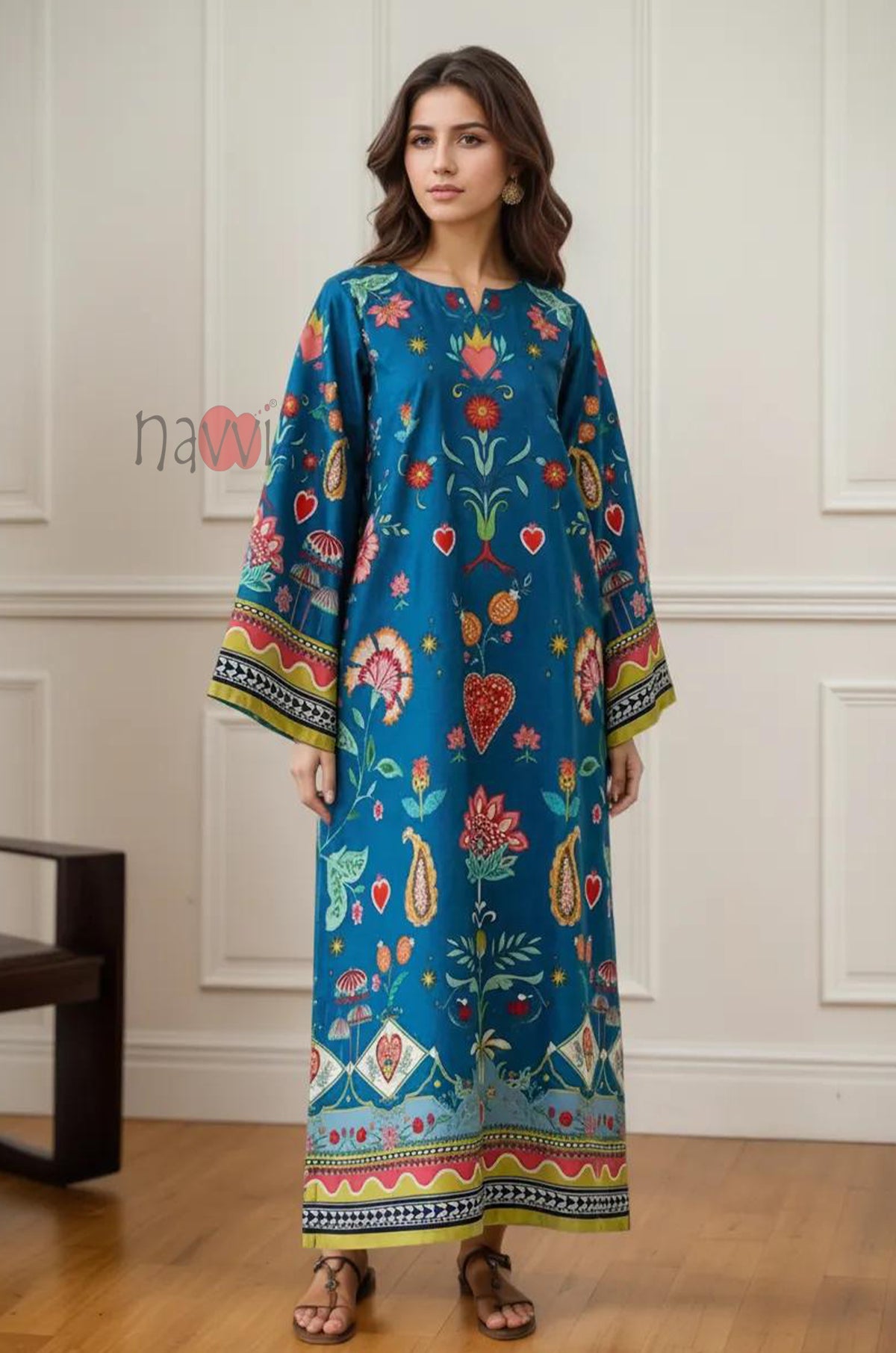 Ethnic Printed Long Kaftan Dress