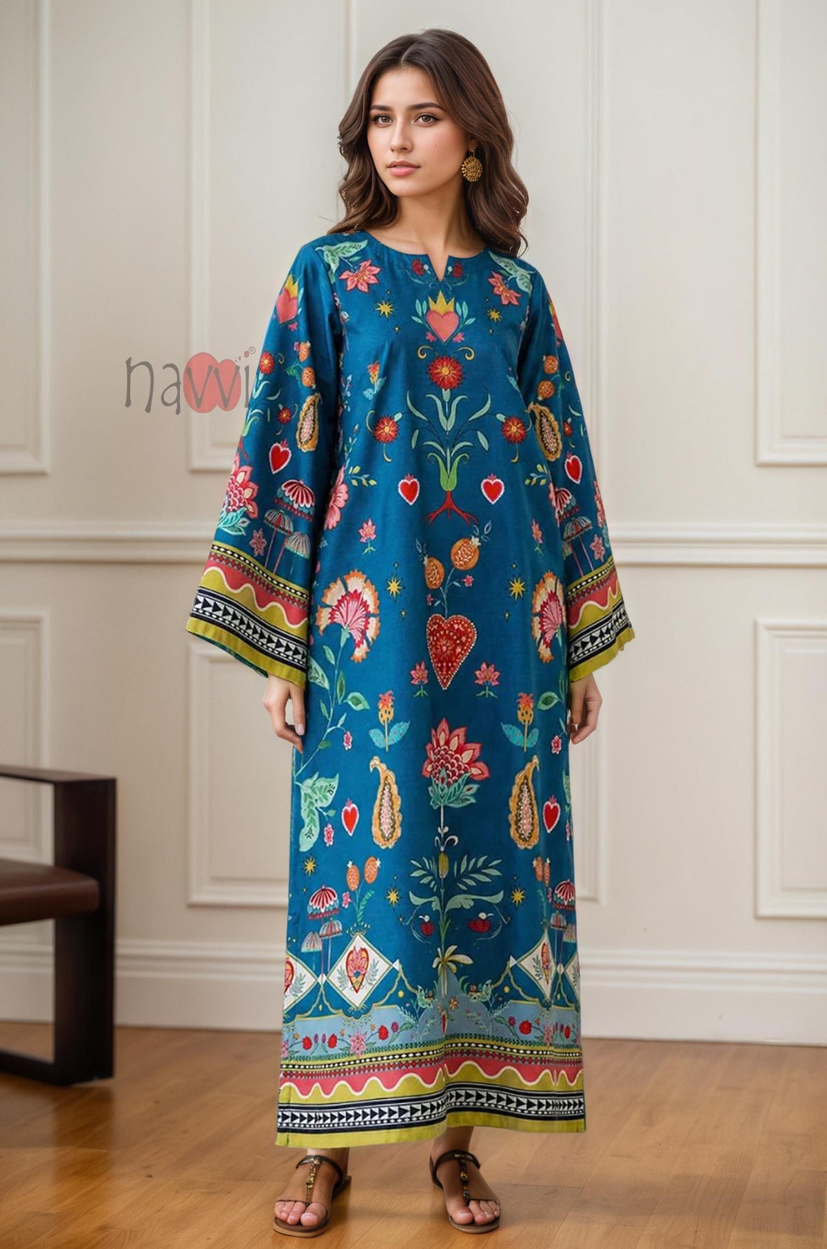 Ethnic Printed Long Kaftan Dress