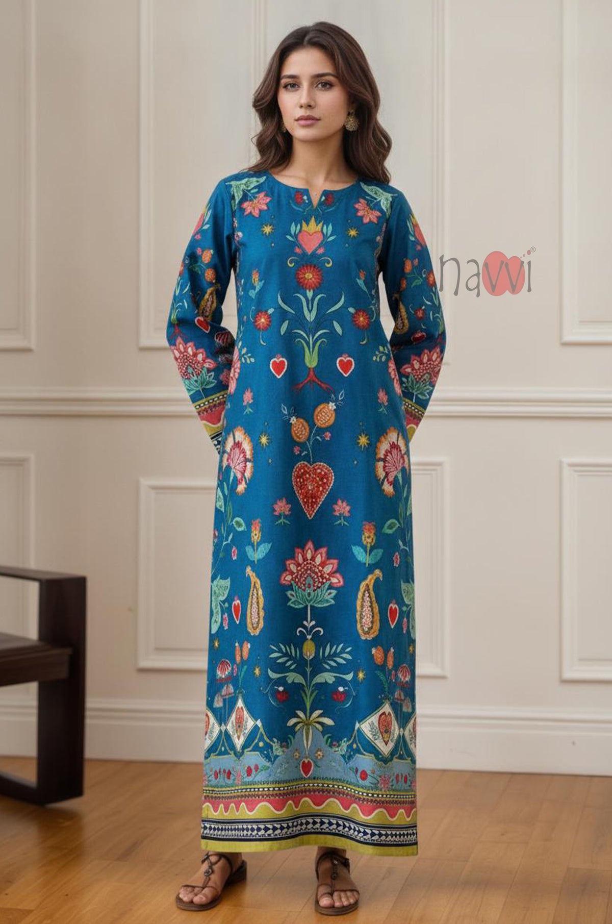 Ethnic Printed Long Kaftan Dress
