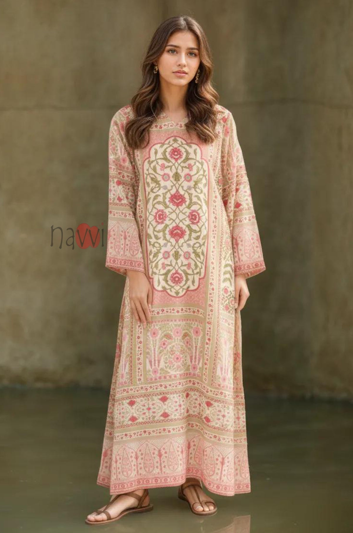 Floral Printed Long Kaftan Dress