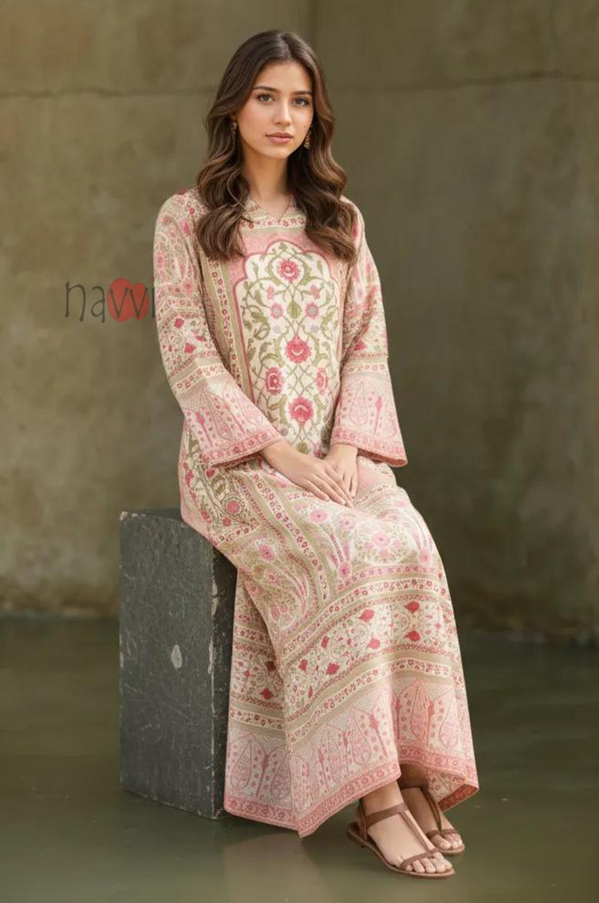 Floral Printed Long Kaftan Dress