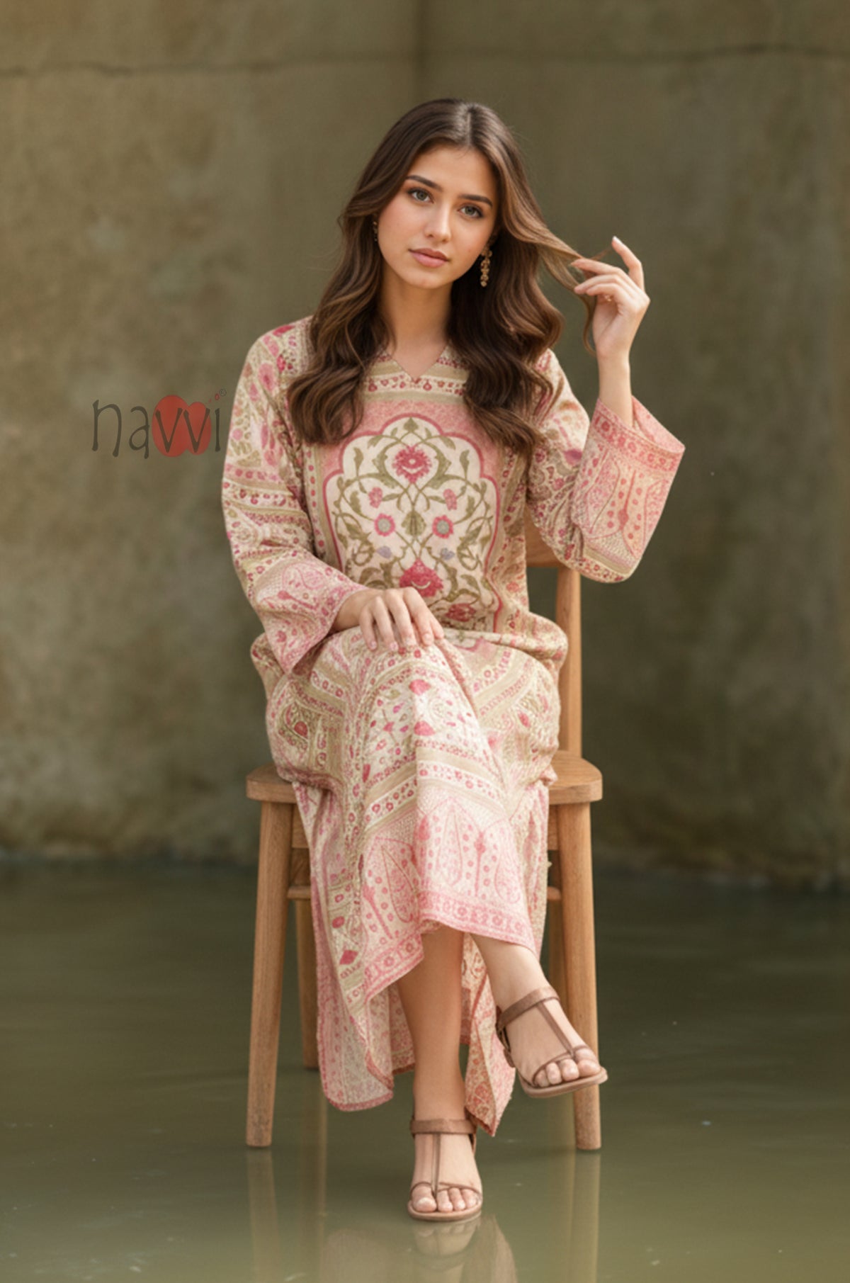Floral Printed Long Kaftan Dress