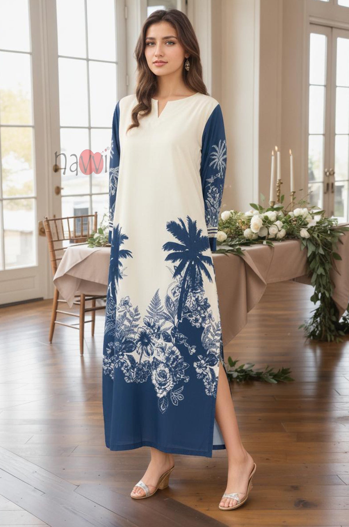 Azure Tropical Vibe Kaftan Dress