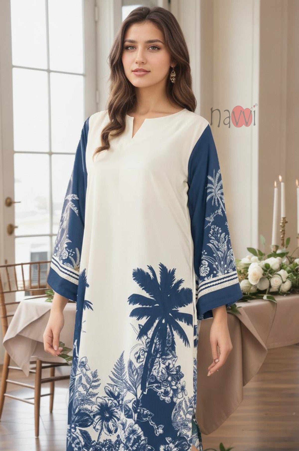 Azure Tropical Vibe Kaftan Dress