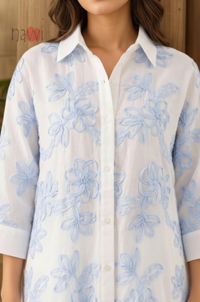 Floral Printed Button-Down Tunic Linen Shirt