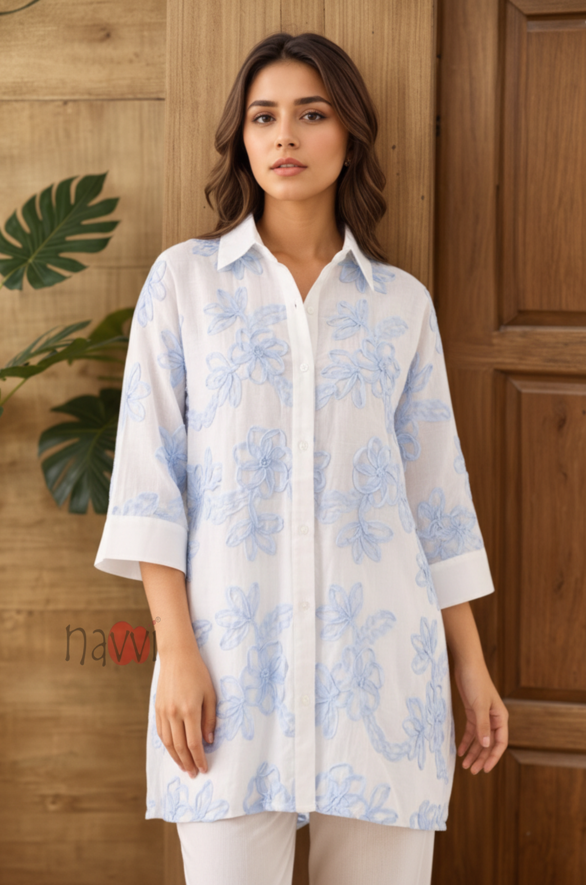 Floral Printed Button-Down Tunic Linen Shirt
