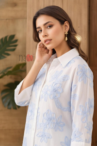 Floral Printed Button-Down Tunic Linen Shirt