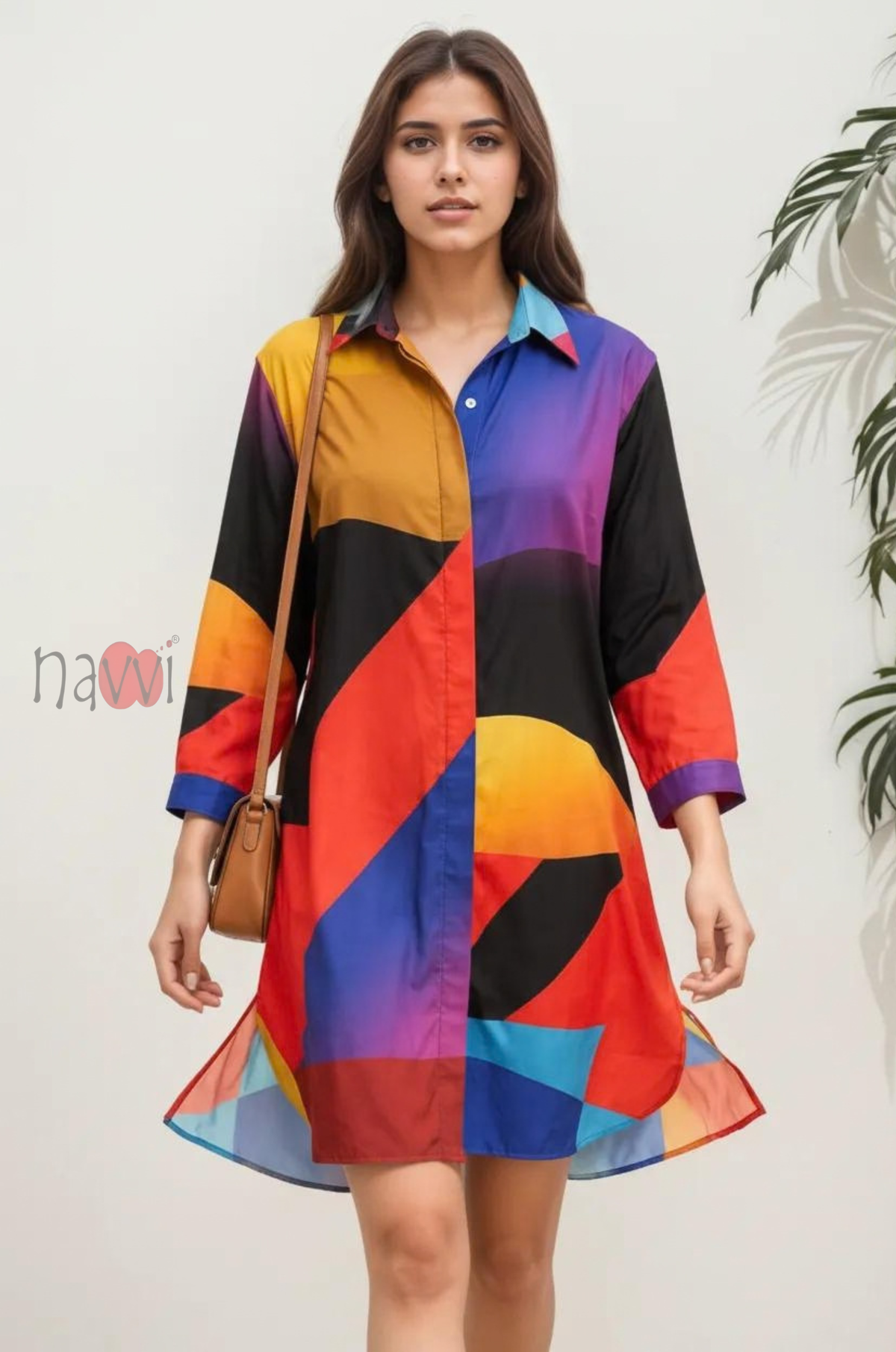 Multicolor Geometric Print Shirt Dress