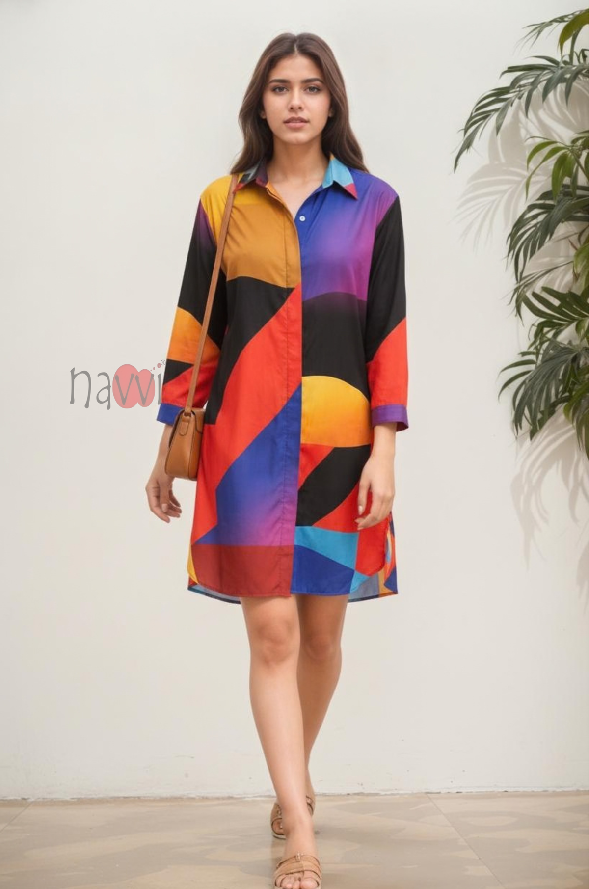 Multicolor Geometric Print Shirt Dress
