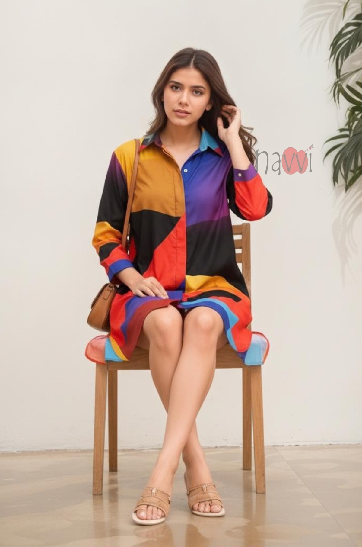 Multicolor Geometric Print Shirt Dress