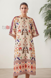 Ethnic Folk Art Printed Kaftan Dress