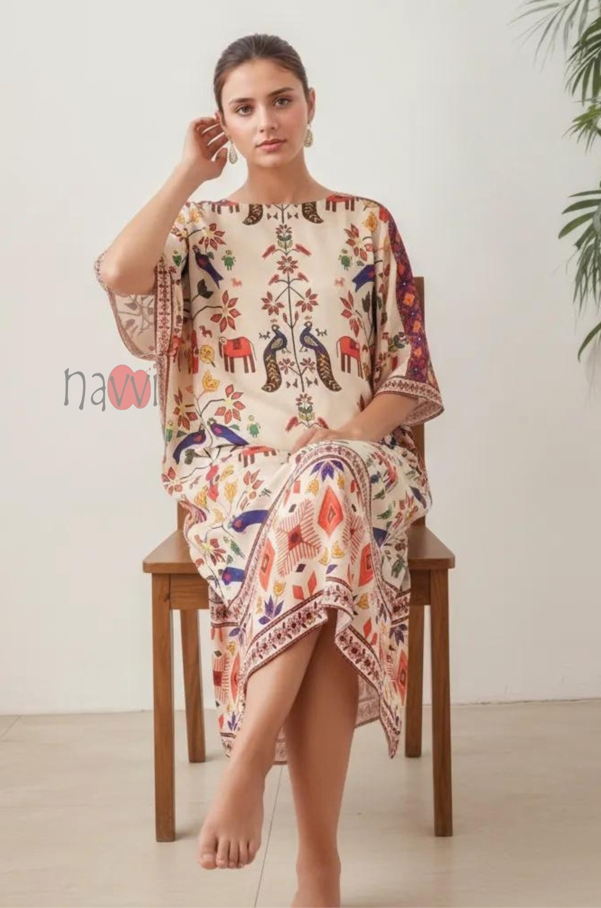 Ethnic Folk Art Printed Kaftan Dress