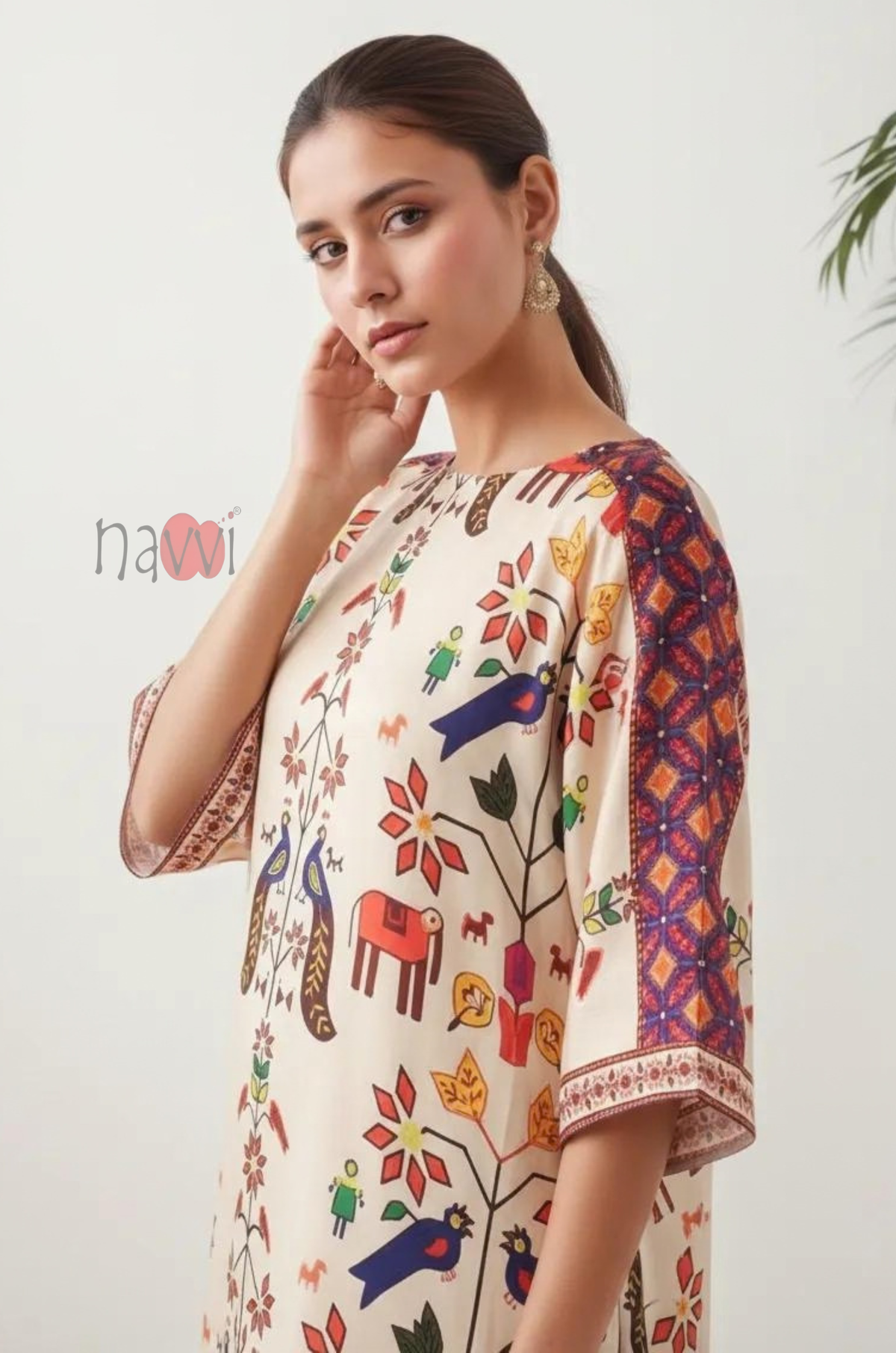 Ethnic Folk Art Printed Kaftan Dress