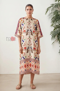 Ethnic Folk Art Printed Kaftan Dress