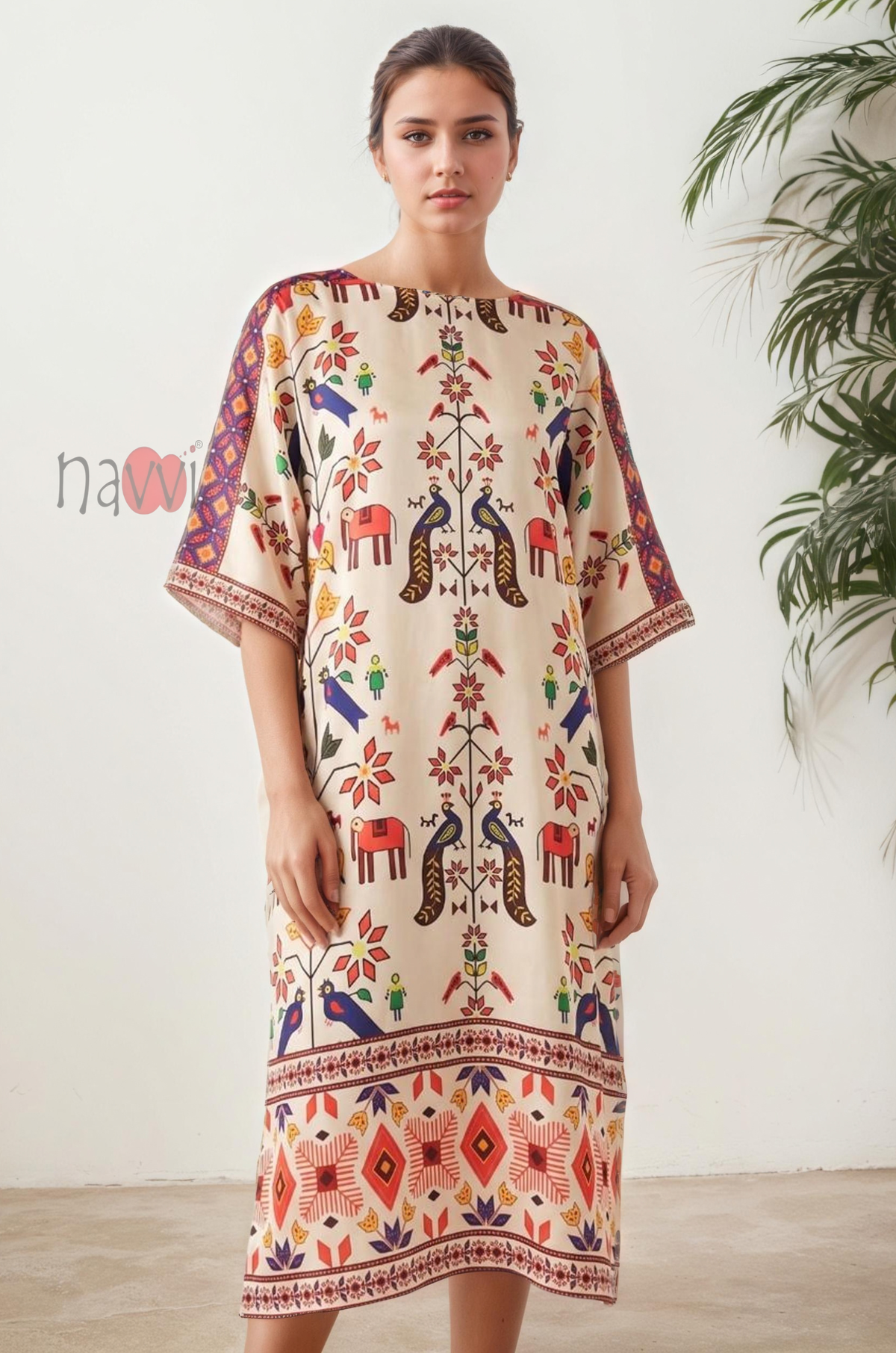 Ethnic Folk Art Printed Kaftan Dress