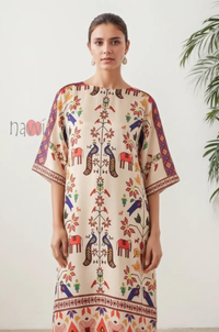 Ethnic Folk Art Printed Kaftan Dress