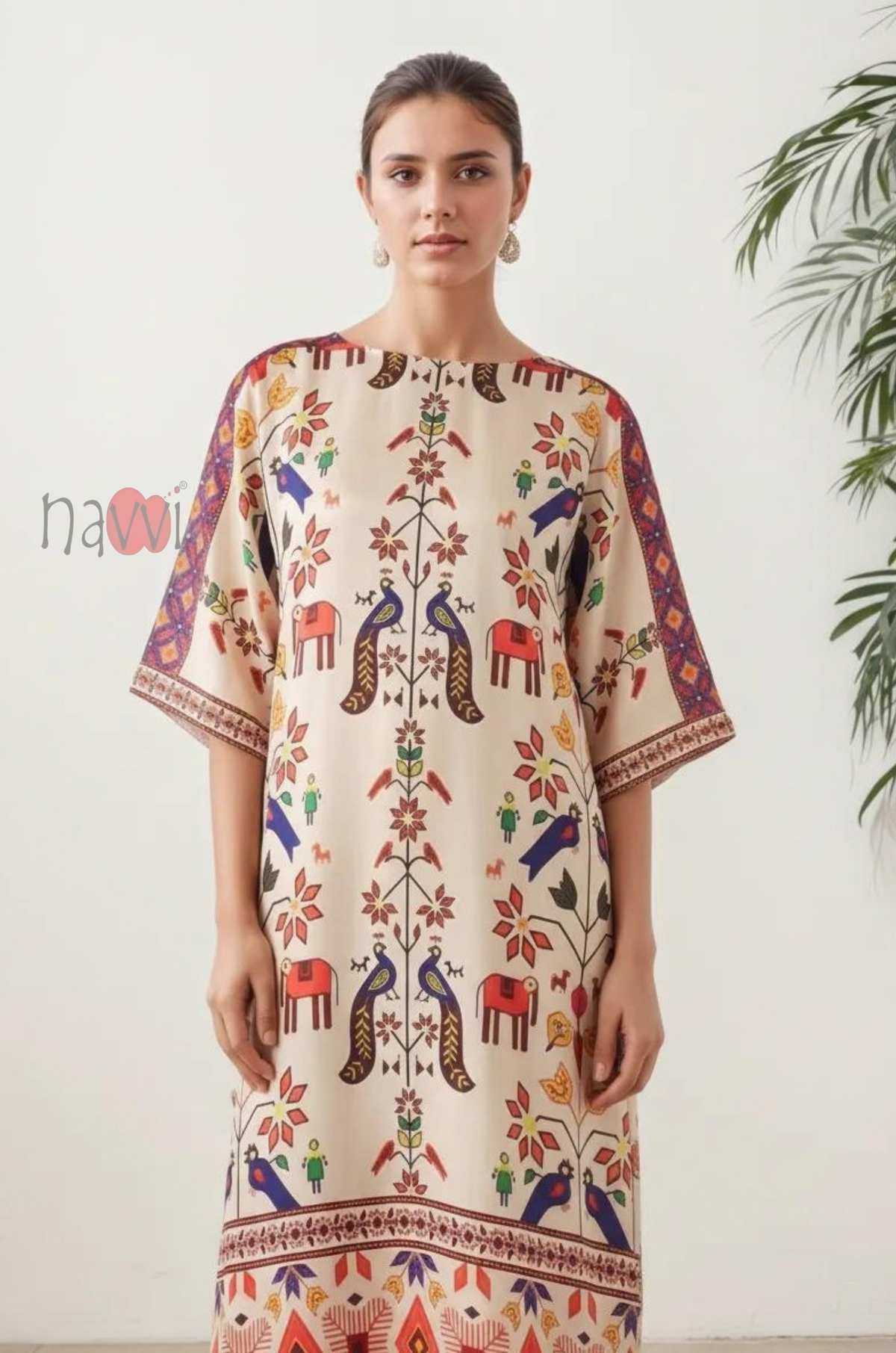 Ethnic Folk Art Printed Kaftan Dress