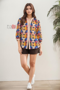 Multicolor Geometric Print Casual Shirt