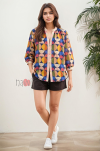 Multicolor Geometric Print Casual Shirt