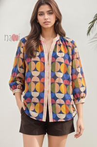 Multicolor Geometric Print Casual Shirt