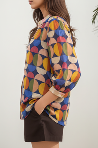 Multicolor Geometric Print Casual Shirt