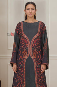 Charcoal Floral Printed Longline Kurta