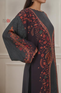 Charcoal Floral Printed Longline Kurta
