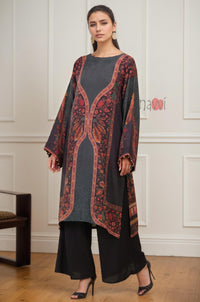Charcoal Floral Printed Longline Kurta