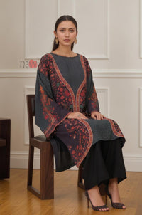 Charcoal Floral Printed Longline Kurta