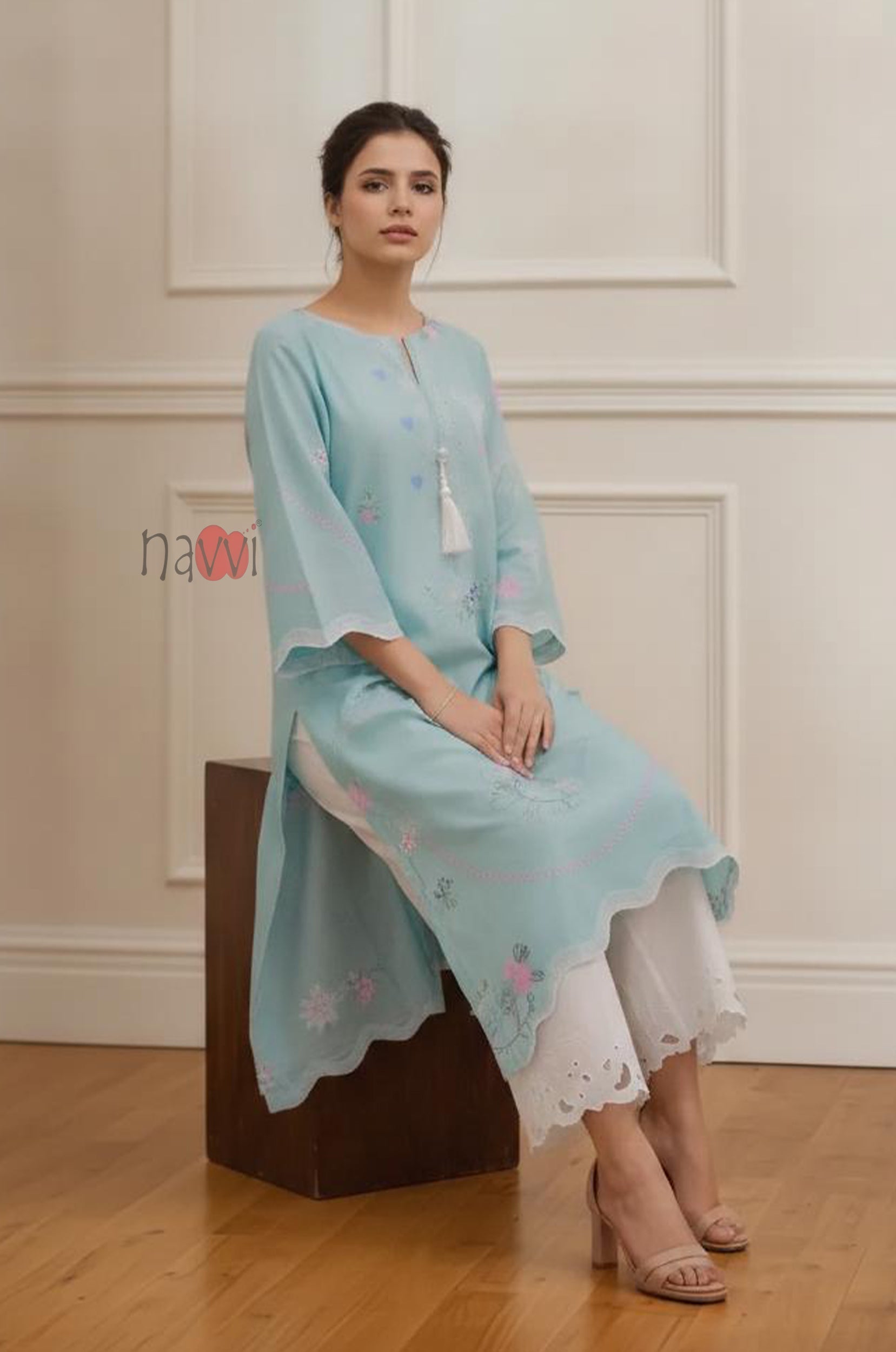 Mint Blossom Embroidered Kurta
