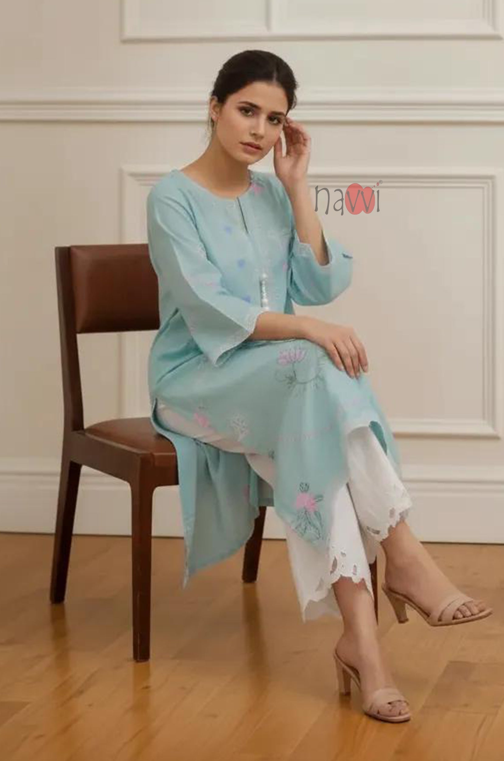 Mint Blossom Embroidered Kurta