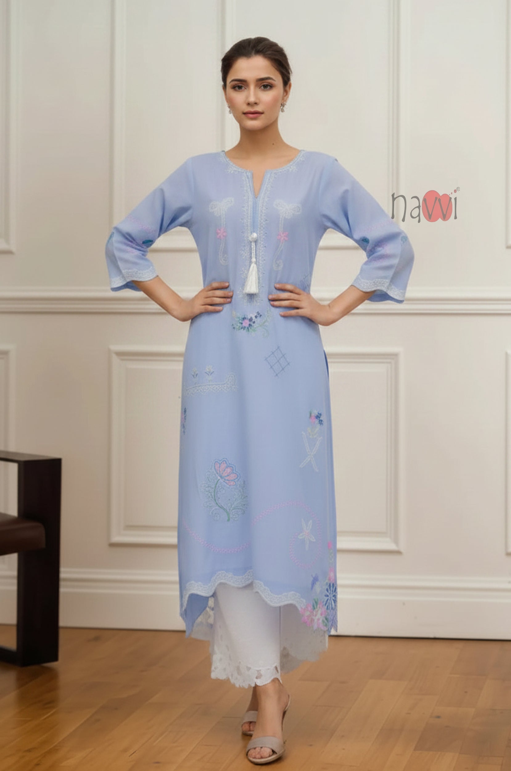 Lavender Bloom Embroidered Kurta