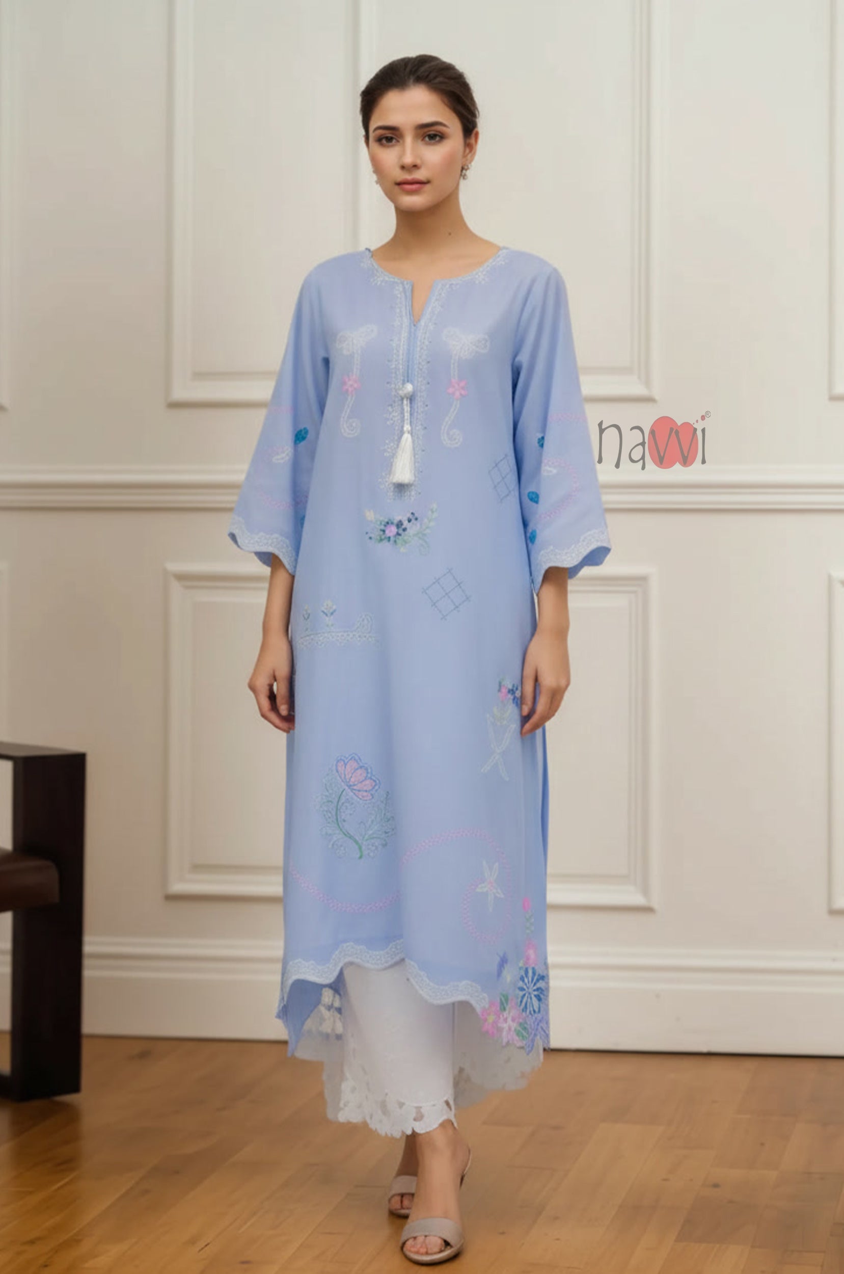 Lavender Bloom Embroidered Kurta