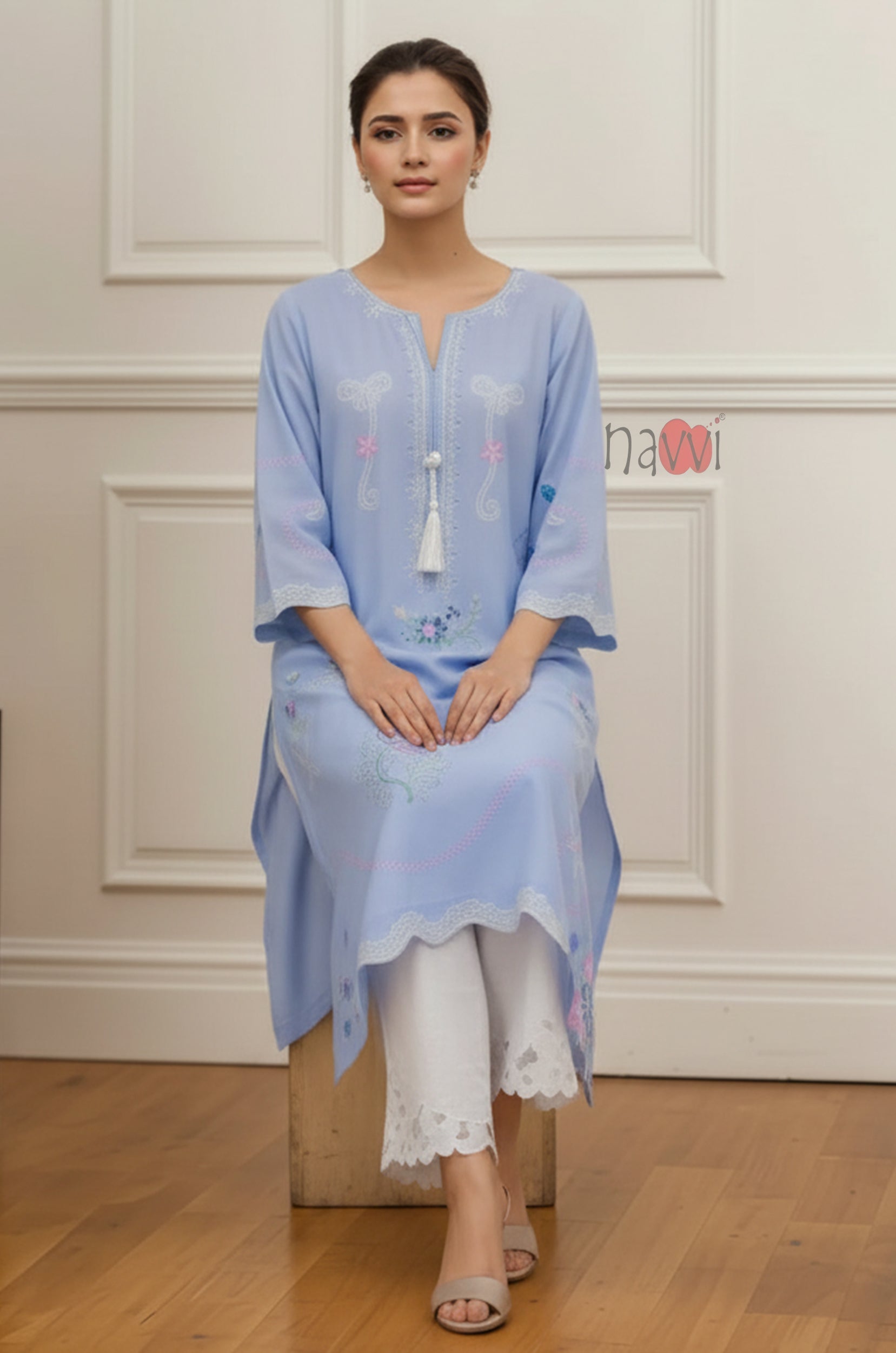 Lavender Bloom Embroidered Kurta