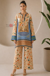 Ivory Floral Printed Kurta Palazzo Set