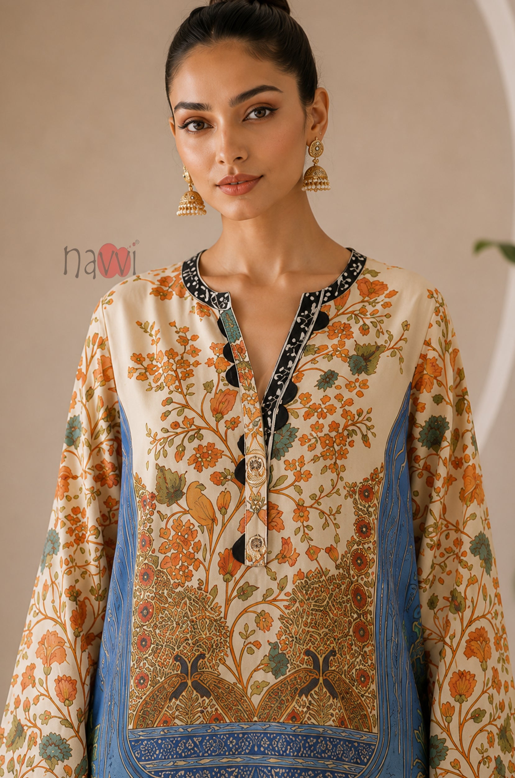 Ivory Floral Printed Kurta Palazzo Set