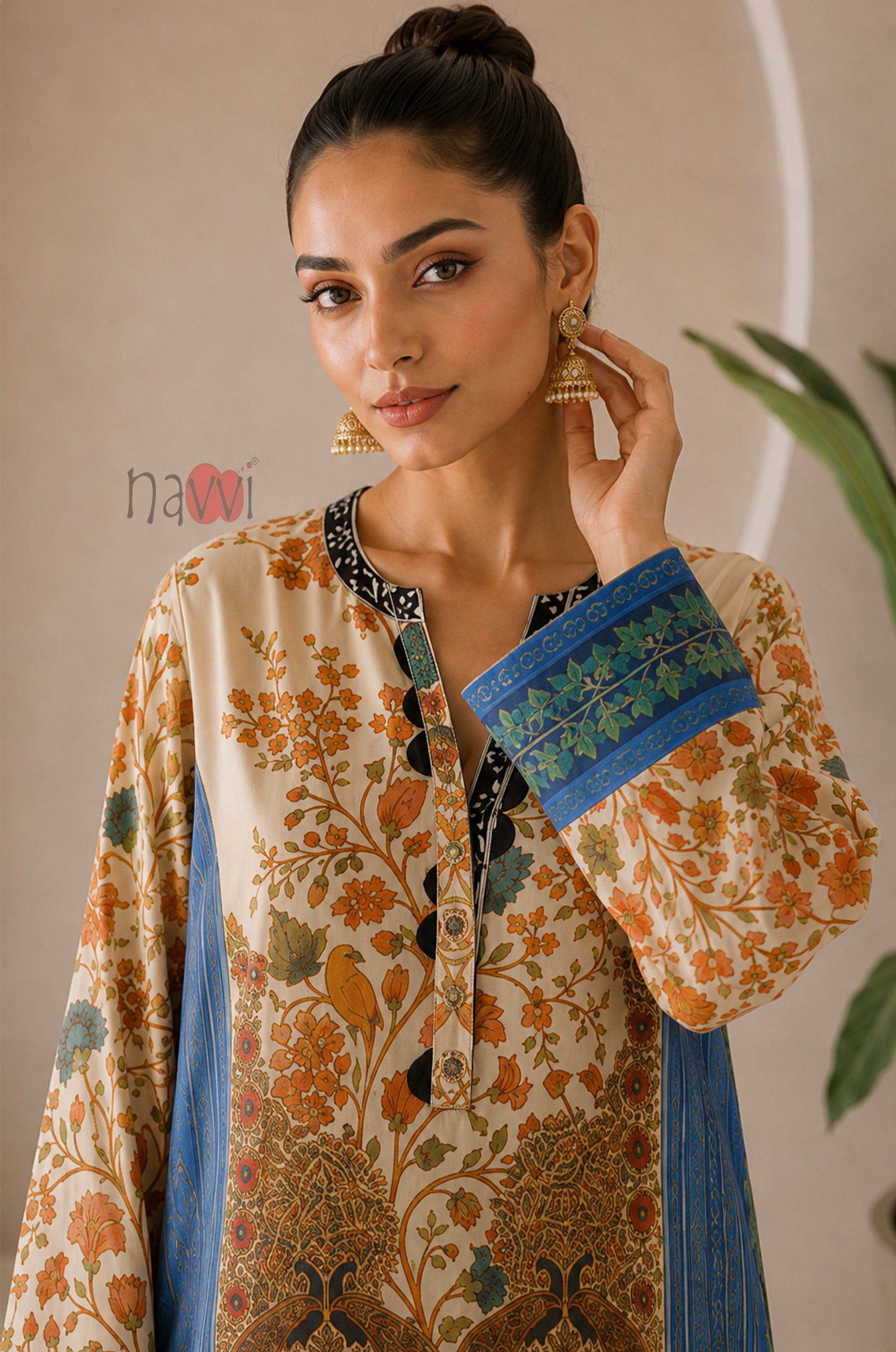 Ivory Floral Printed Kurta Palazzo Set