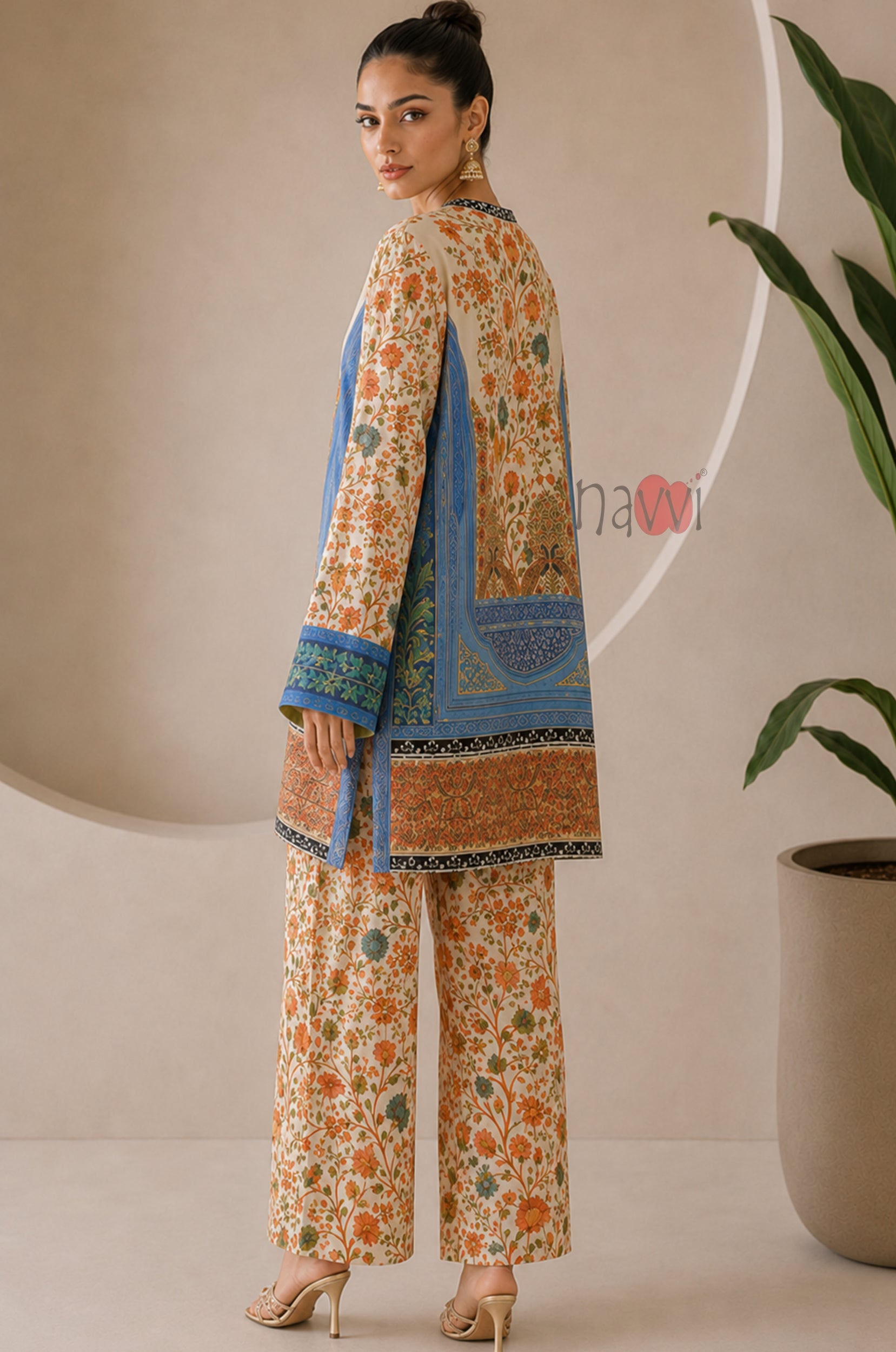 Ivory Floral Printed Kurta Palazzo Set