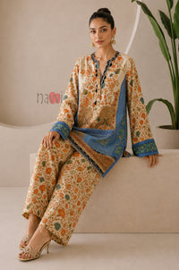 Ivory Floral Printed Kurta Palazzo Set