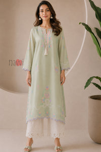 Sage Green Pastel Floral Embroidered Kurta