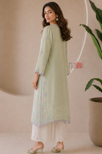 Sage Green Pastel Floral Embroidered Kurta