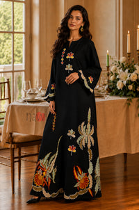 Midnight Floral Embroidered Kaftan - Navvi.in