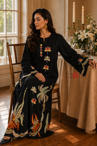 Midnight Floral Embroidered Kaftan - Navvi.in