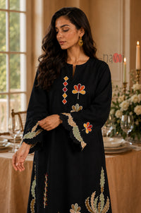 Midnight Floral Embroidered Kaftan - Navvi.in