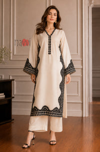 Ivory Noir Border Embroidered Kurta Pant Set