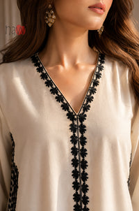 Ivory Noir Border Embroidered Kurta Pant Set