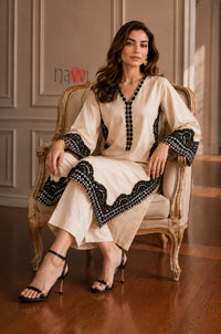 Ivory Noir Border Embroidered Kurta Pant Set
