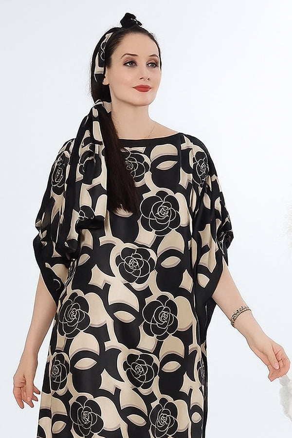 Black Meraki Kaftan Dress with Scarf